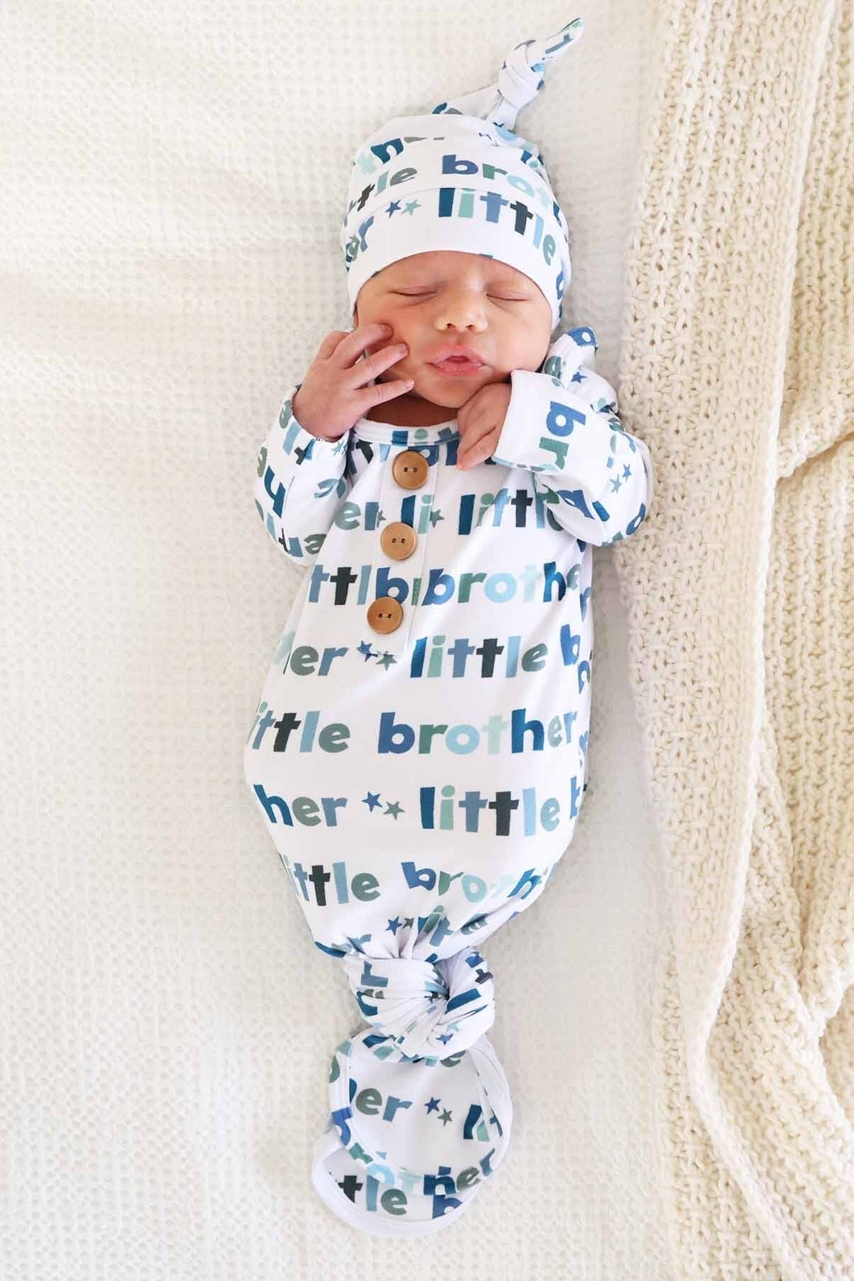 Little Brother Newborn Baby Knot Gown & Hat Set