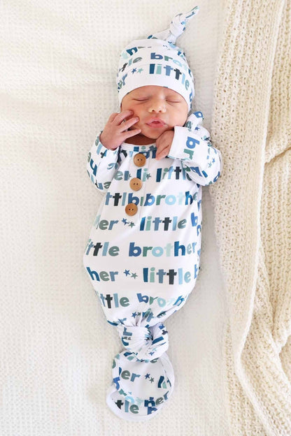 Little Brother Newborn Baby Knot Gown & Hat Set