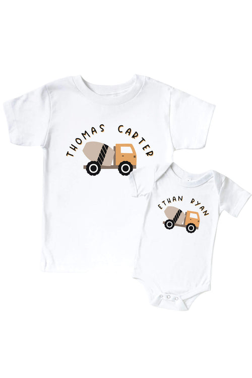 Personalized Little Builder Graphic Bodysuit & Kids Tee | White