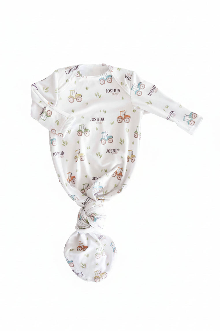 Little Farmer Personalized Newborn Baby Knot Gown