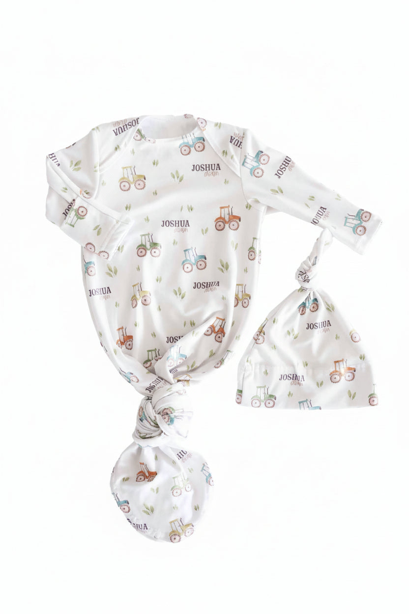Little Farmer Personalized Newborn Baby Knot Gown