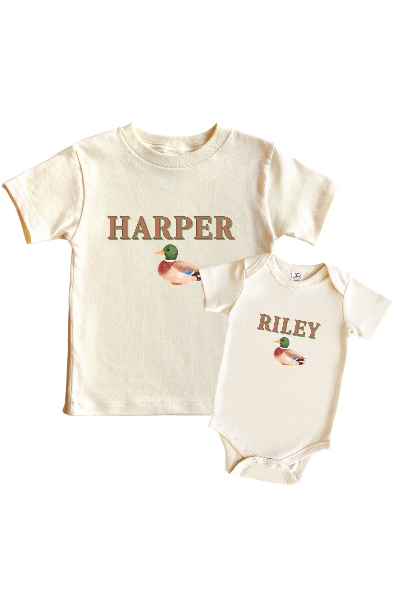 Personalized Little Mallard Graphic Bodysuit & Kids Tee | Natural