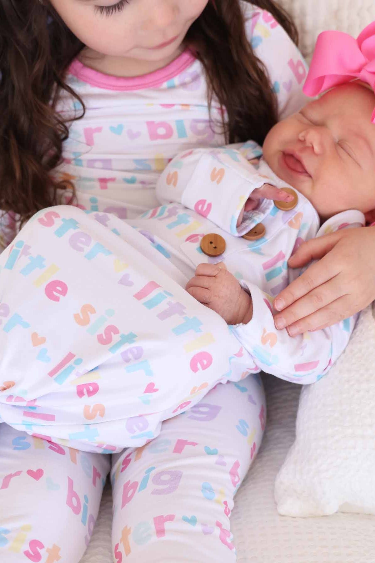 Little Sister Newborn Baby Knot Gown & Hat Set