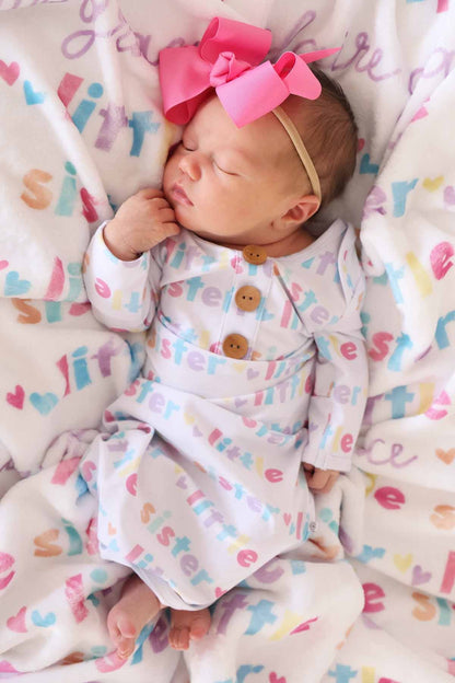Little Sister Newborn Baby Knot Gown & Hat Set