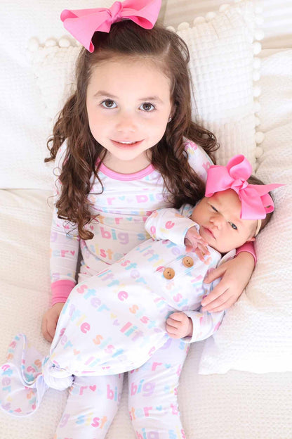 Little Sister Newborn Baby Knot Gown & Hat Set