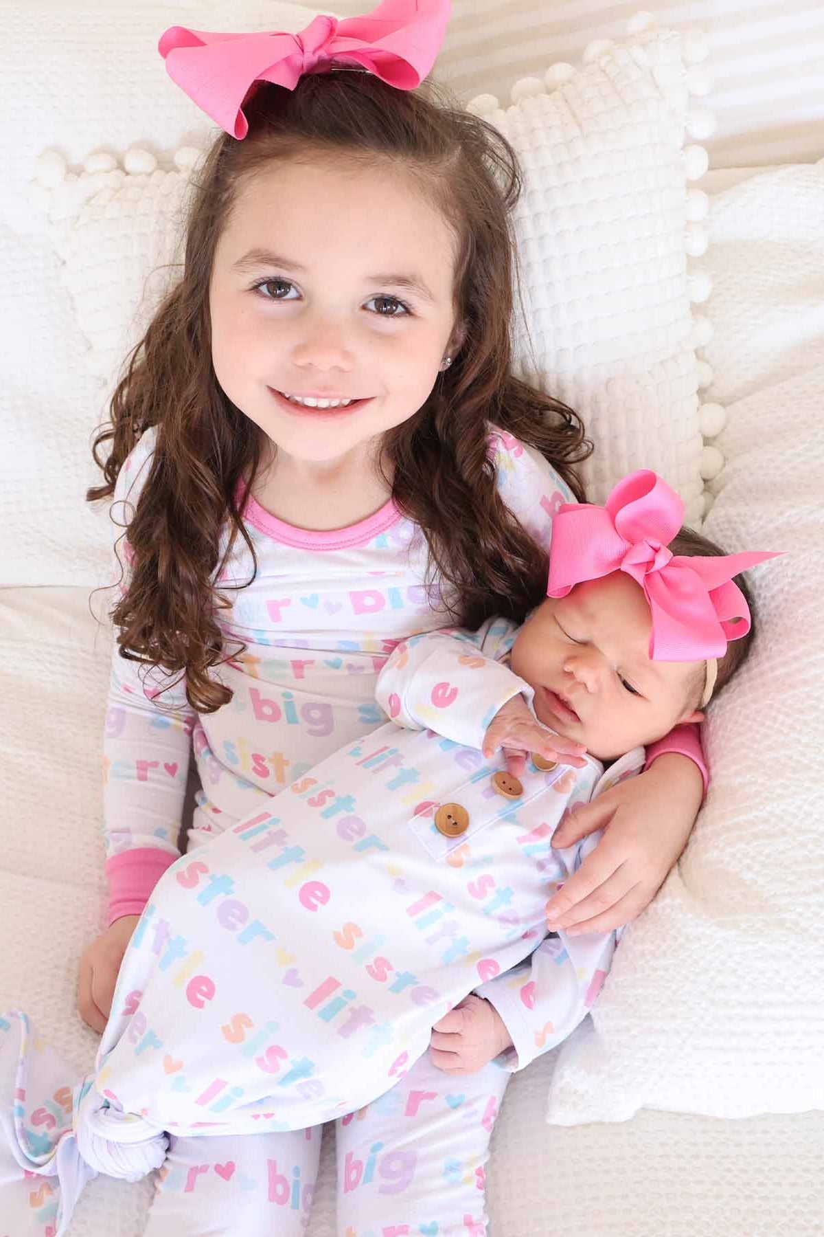 Little Sister Newborn Baby Knot Gown & Hat Set