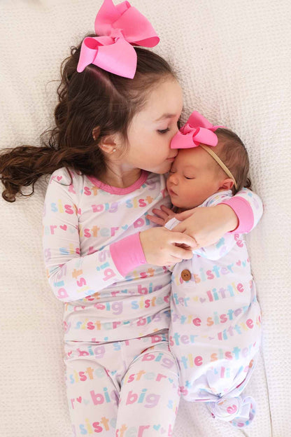 Little Sister Newborn Baby Knot Gown & Hat Set