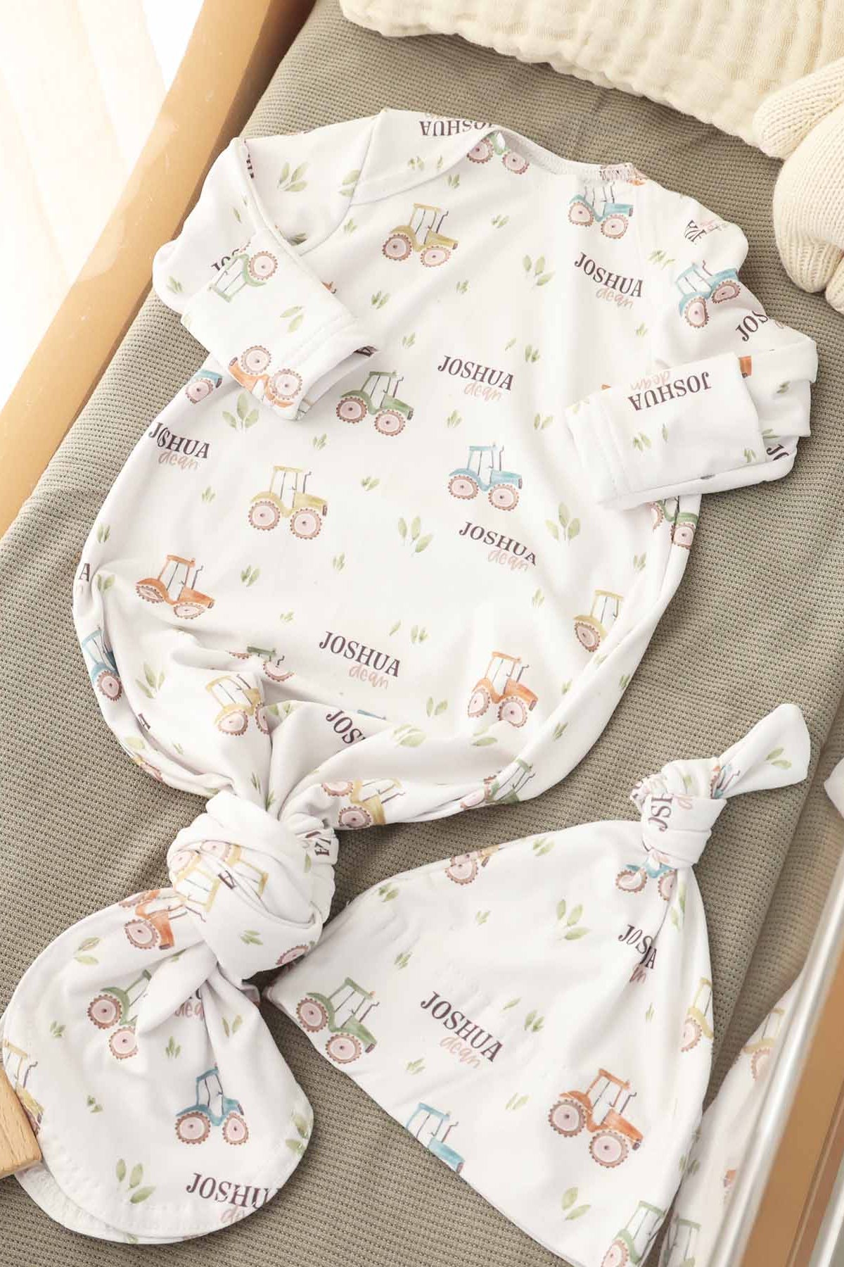Little Farmer Personalized Newborn Baby Knot Gown