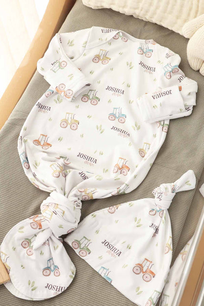 Little Farmer Personalized Newborn Baby Knot Gown