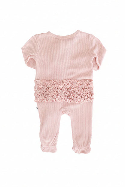 Embroidered Bamboo Waffle Zipper Ruffle Footies | In Bloom