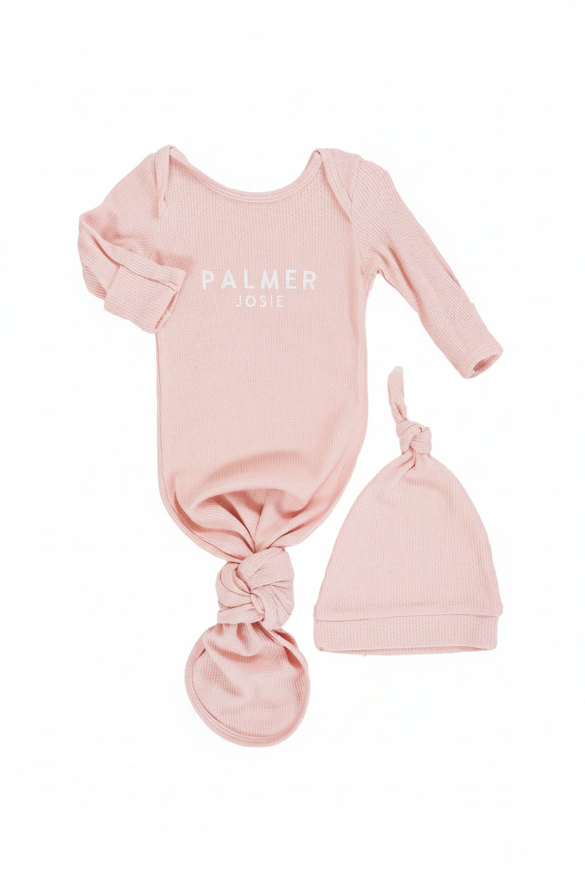 Girl Personalized Bamboo Newborn Baby Knot Gown & Hat