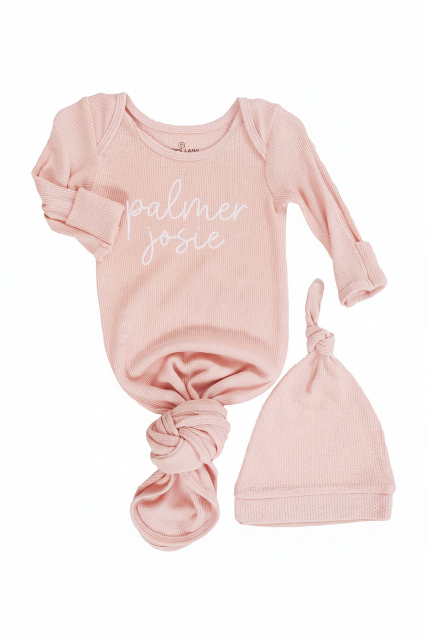 Girl Personalized Bamboo Newborn Baby Knot Gown & Hat