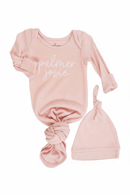 Girl Personalized Bamboo Newborn Baby Knot Gown & Hat