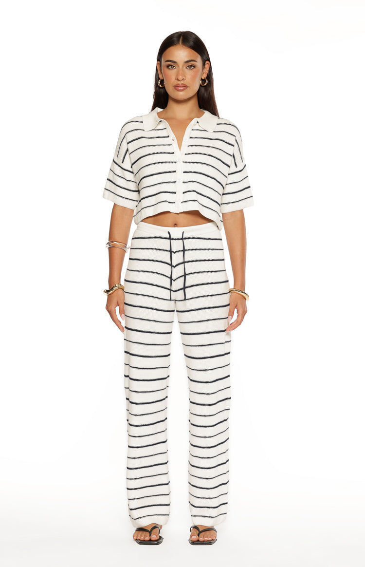 Maple White Navy Stripe Knit Pants