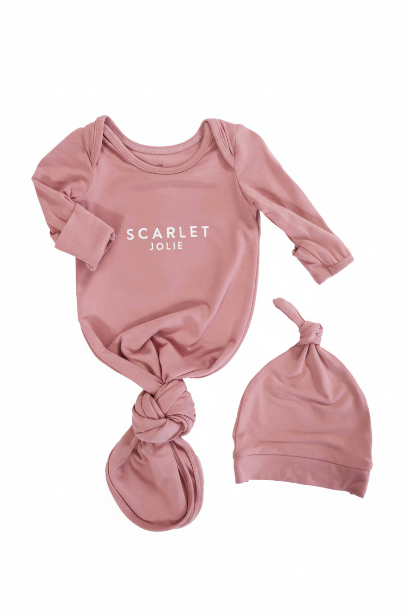 Girl Personalized Bamboo Newborn Baby Knot Gown & Hat