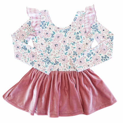 Long Sleeve Velvet Skirt Leotard | Mauve Meadow