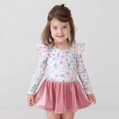 Long Sleeve Velvet Skirt Leotard | Mauve Meadow