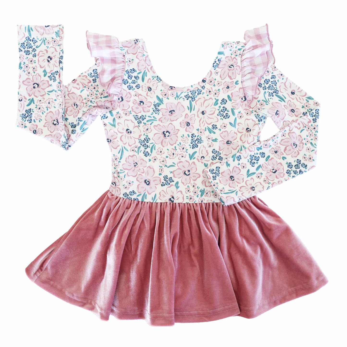Long Sleeve Velvet Skirt Leotard | Mauve Meadow