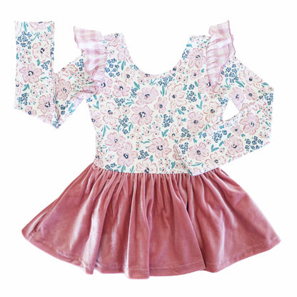 Long Sleeve Velvet Skirt Leotard | Mauve Meadow
