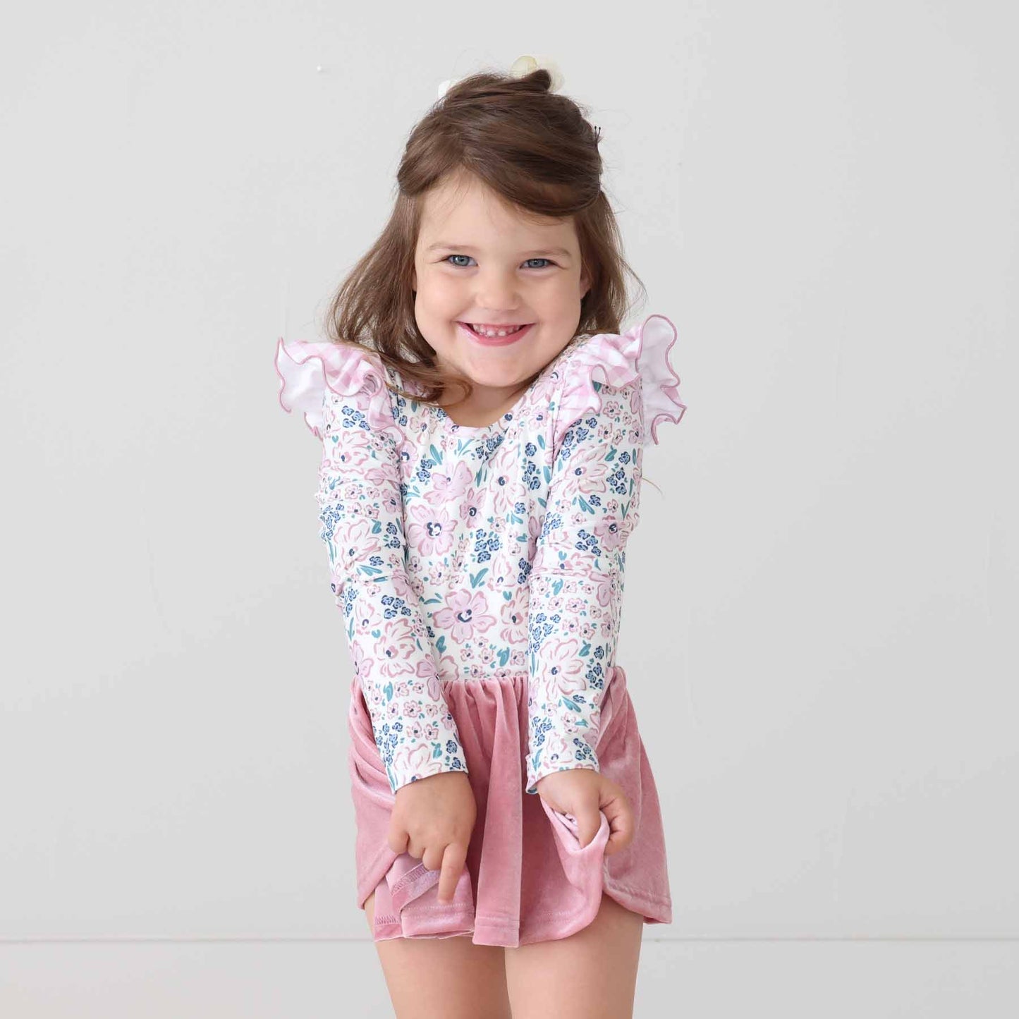 Long Sleeve Velvet Skirt Leotard | Mauve Meadow