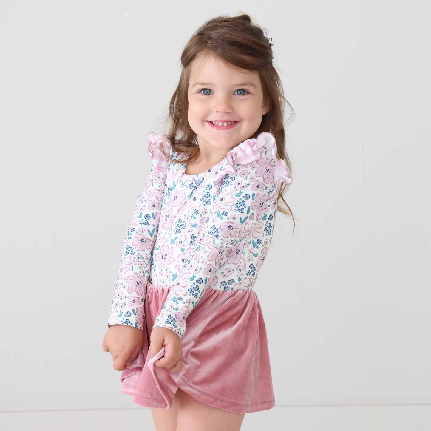Long Sleeve Velvet Skirt Leotard | Mauve Meadow