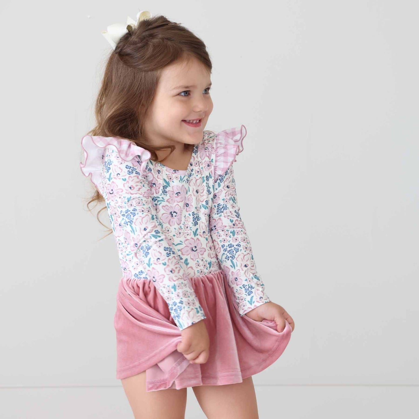 Long Sleeve Velvet Skirt Leotard | Mauve Meadow