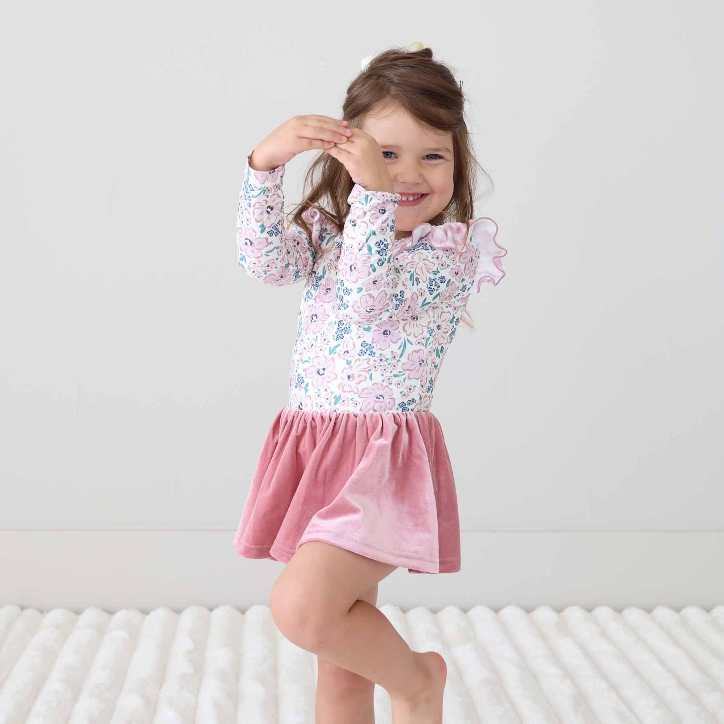 Long Sleeve Velvet Skirt Leotard | Mauve Meadow