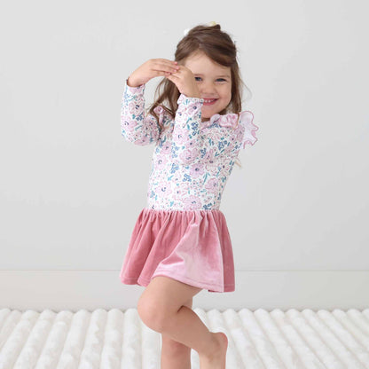 Long Sleeve Velvet Skirt Leotard | Mauve Meadow