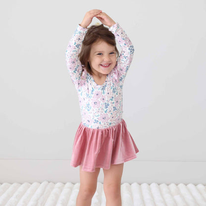 Long Sleeve Velvet Skirt Leotard | Mauve Meadow