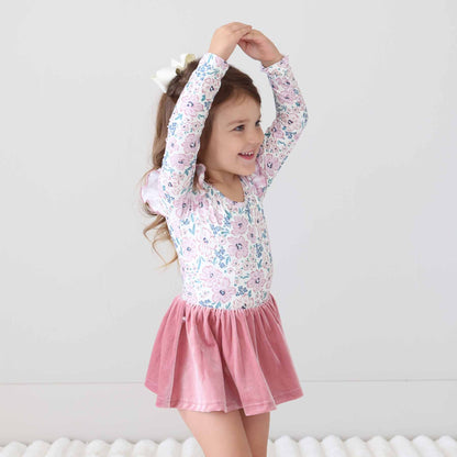 Long Sleeve Velvet Skirt Leotard | Mauve Meadow