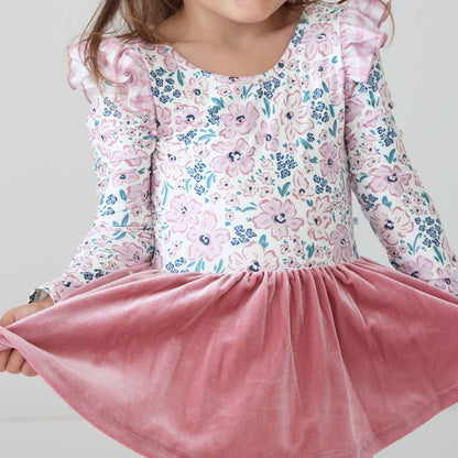 Long Sleeve Velvet Skirt Leotard | Mauve Meadow