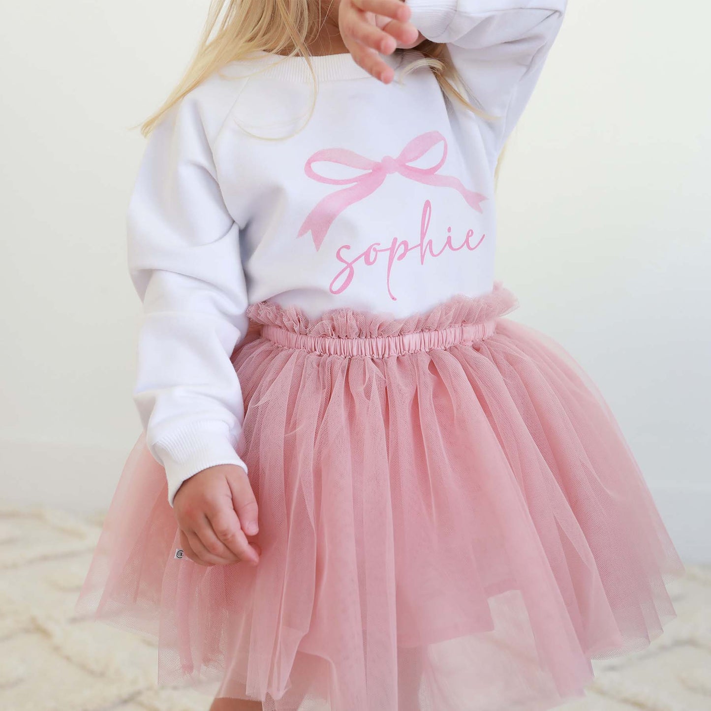 Personalized Bow Kids Graphic Sweatshirts | White
