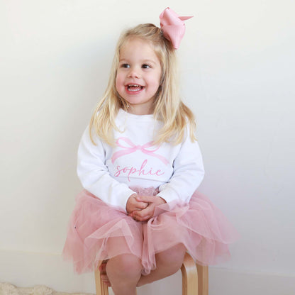 Personalized Bow Kids Graphic Sweatshirts | White