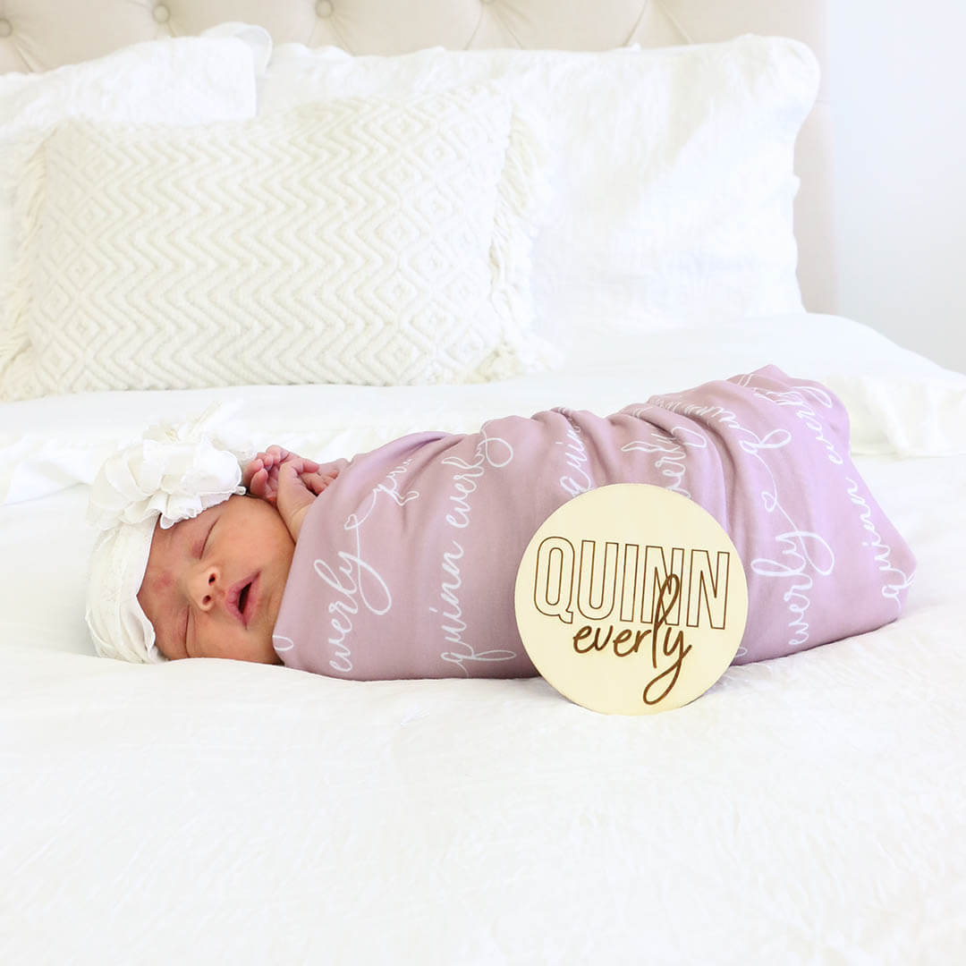 Personalized Light Mauve Baby Name Swaddle Blanket - Heart Script
