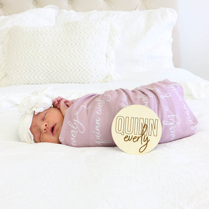 Personalized Light Mauve Baby Name Swaddle Blanket - Heart Script