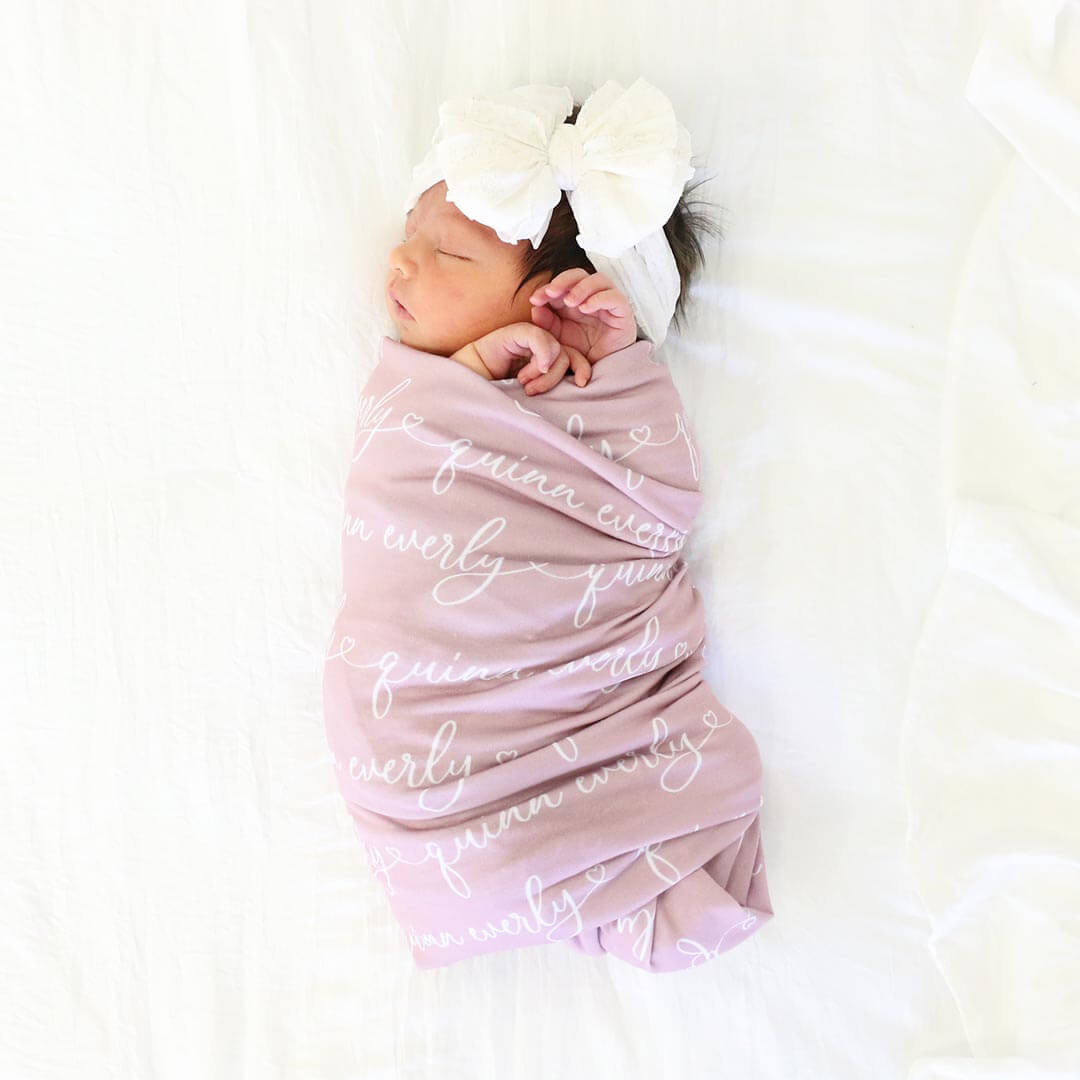 Personalized Light Mauve Baby Name Swaddle Blanket - Heart Script