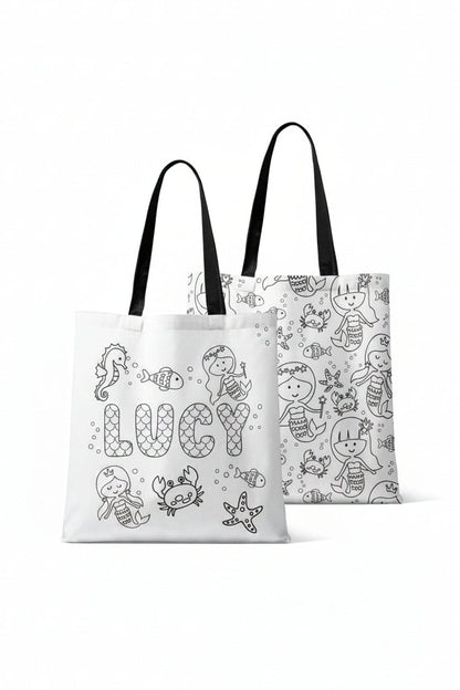 Colorable Personalized Tote Bags | Mermaid Magic