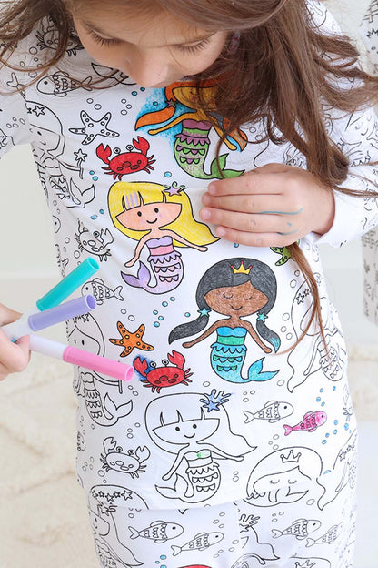 Colorable Two Piece Pajama Set | Mermaid Magic