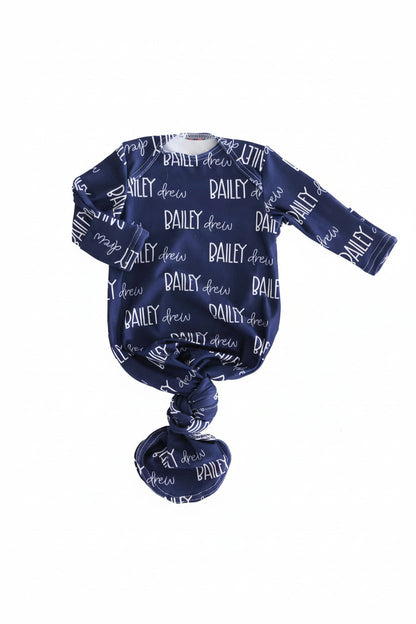 Personalized Font Duo Newborn Baby Knot Gown | Best Selling Blues