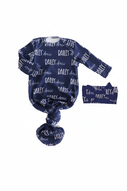 Personalized Font Duo Newborn Baby Knot Gown | Best Selling Blues
