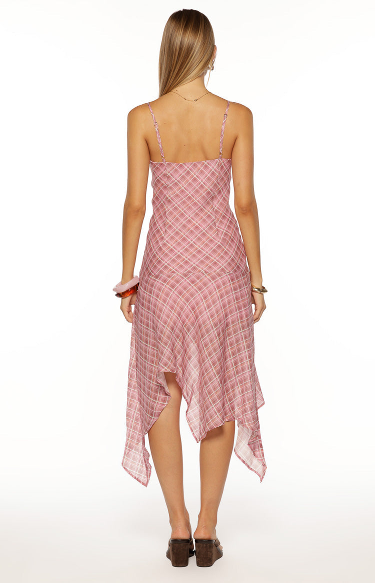 Milla Pink Plaid Hanky Hem Midi Dress