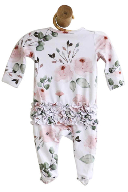 Millie's Dusty Rose Floral Ruffle Zipper Footie