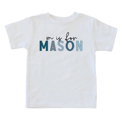 Personalized Blue Color Block Kids Graphic Tee | White
