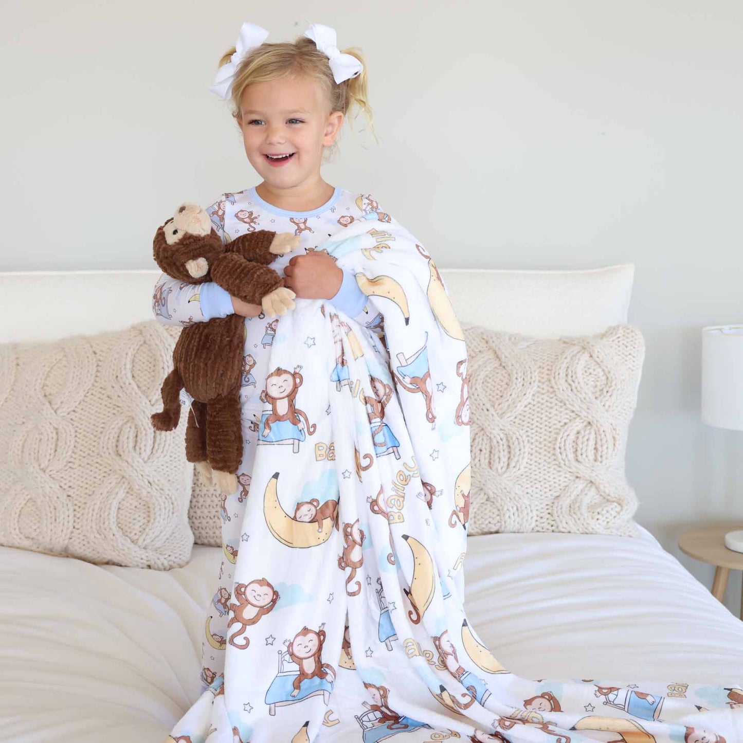 Monkey See, Monkey Snooze Personalized Kids Blanket