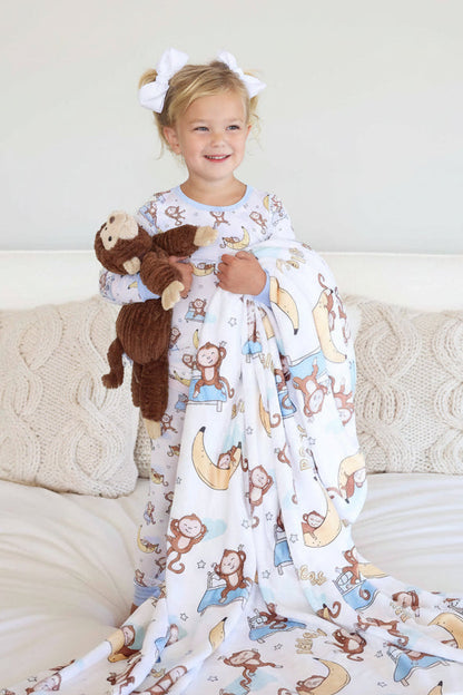 Monkey See, Monkey Snooze Personalized Kids Blanket