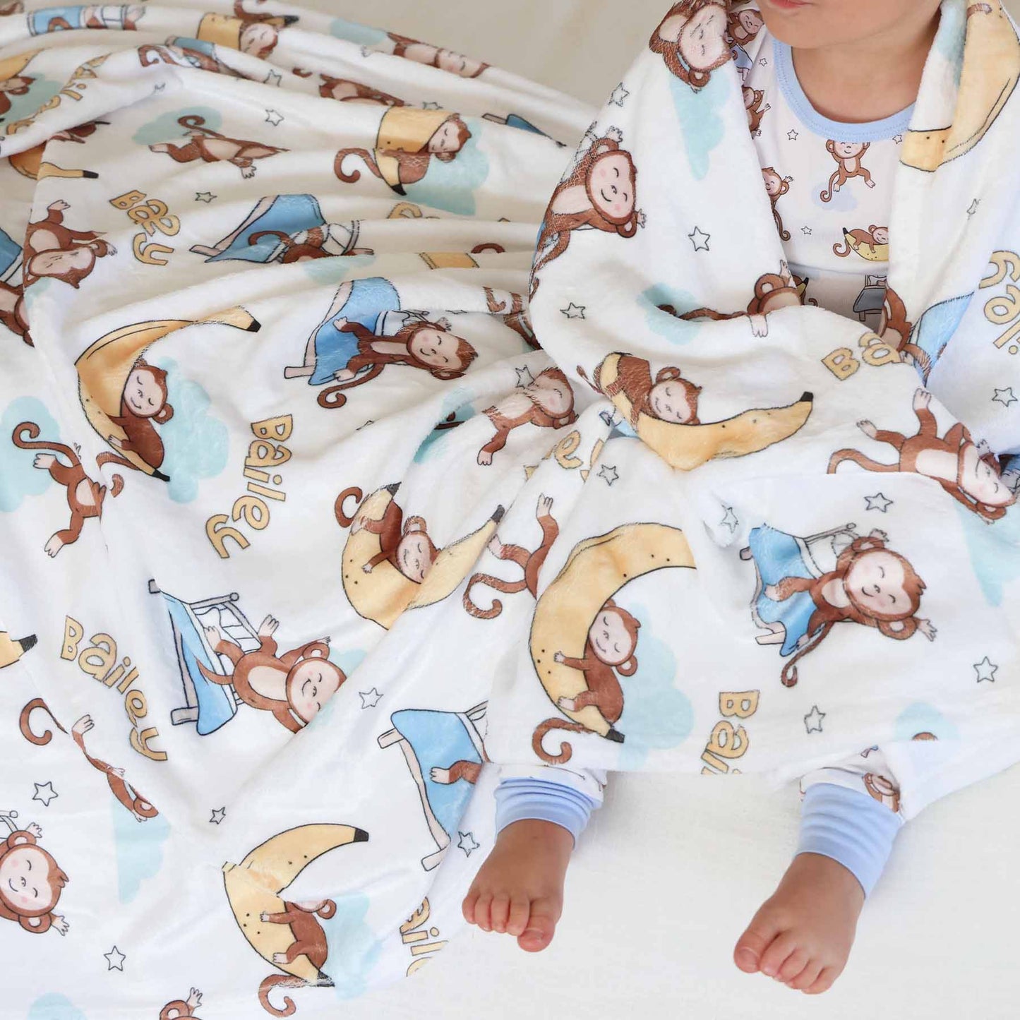 Monkey See, Monkey Snooze Personalized Kids Blanket