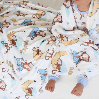 Monkey See, Monkey Snooze Personalized Kids Blanket