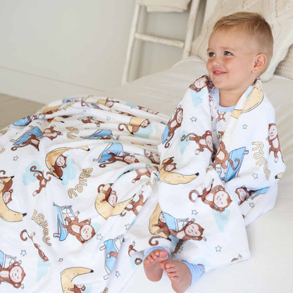 Monkey See, Monkey Snooze Personalized Kids Blanket