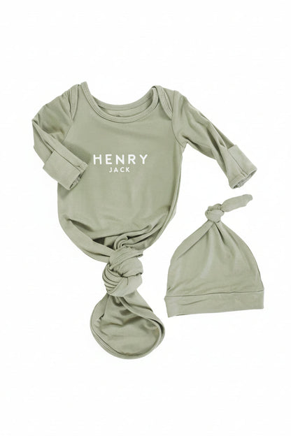 Boy Personalized Bamboo Newborn Baby Knot Gown & Hat