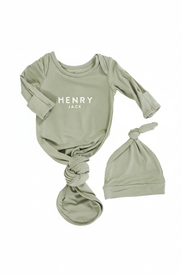 Girl Personalized Bamboo Newborn Baby Knot Gown & Hat